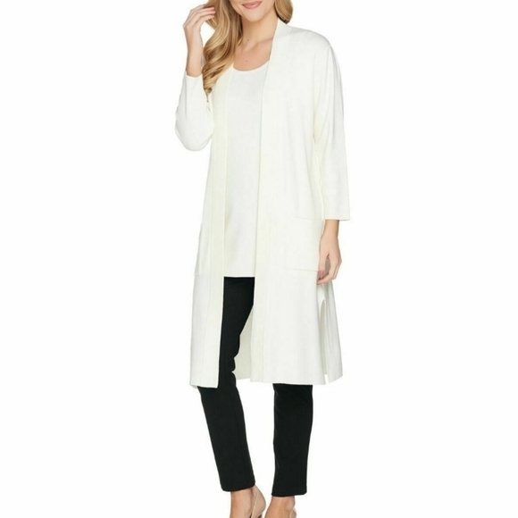 𝅺Linea by Louis Dell'olio Whisper Knit Long Pocket Cardigan Ivory Cream Size 2X - Picture 12 of 12